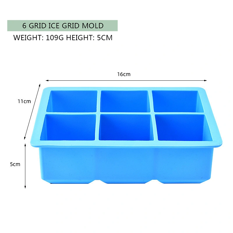 Hot Selling 6 Cavity square ice cube mold Ice Cube Trays Silicone Moulds Handmade Whisky Beer Moulds Silicone Ice Cube Tray Mold