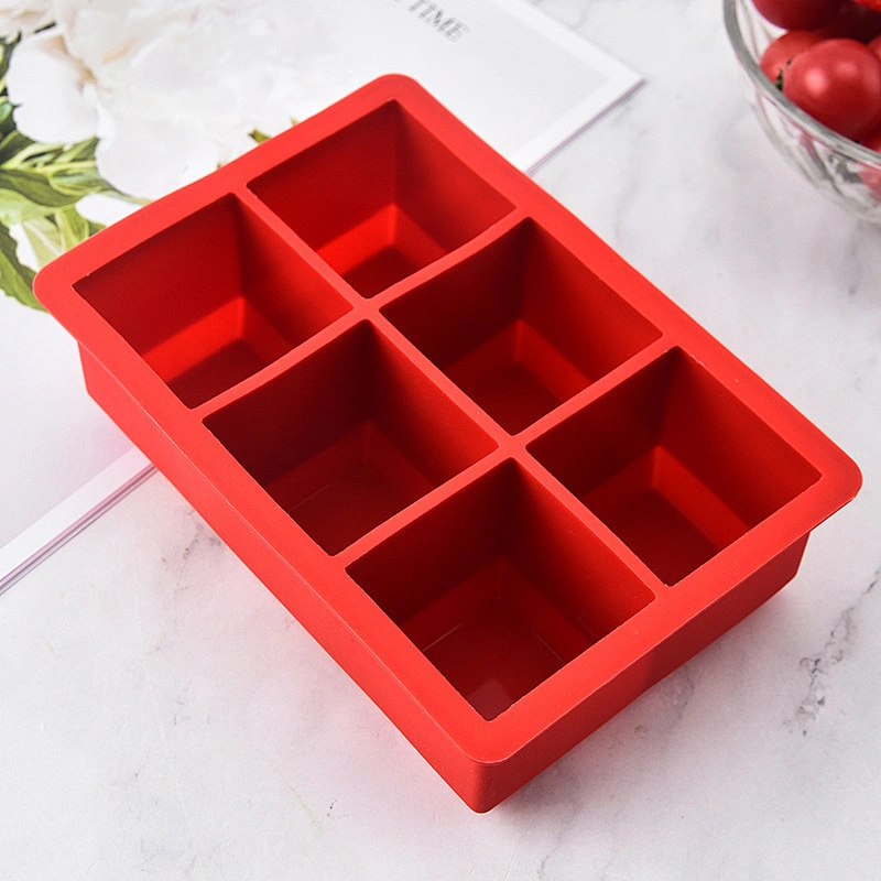 Hot Selling 6 Cavity square ice cube mold Ice Cube Trays Silicone Moulds Handmade Whisky Beer Moulds Silicone Ice Cube Tray Mold